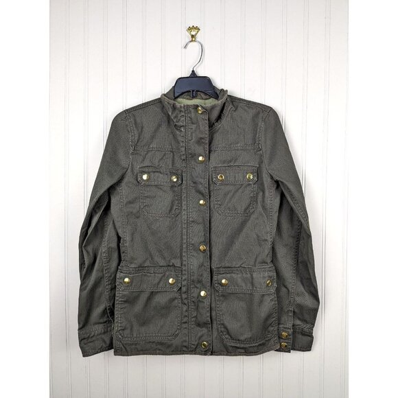J Crew Mercantile‎ Jacket Moto Jacket Womens Army Green Military Snaps Zip XS - Picture 1 of 9